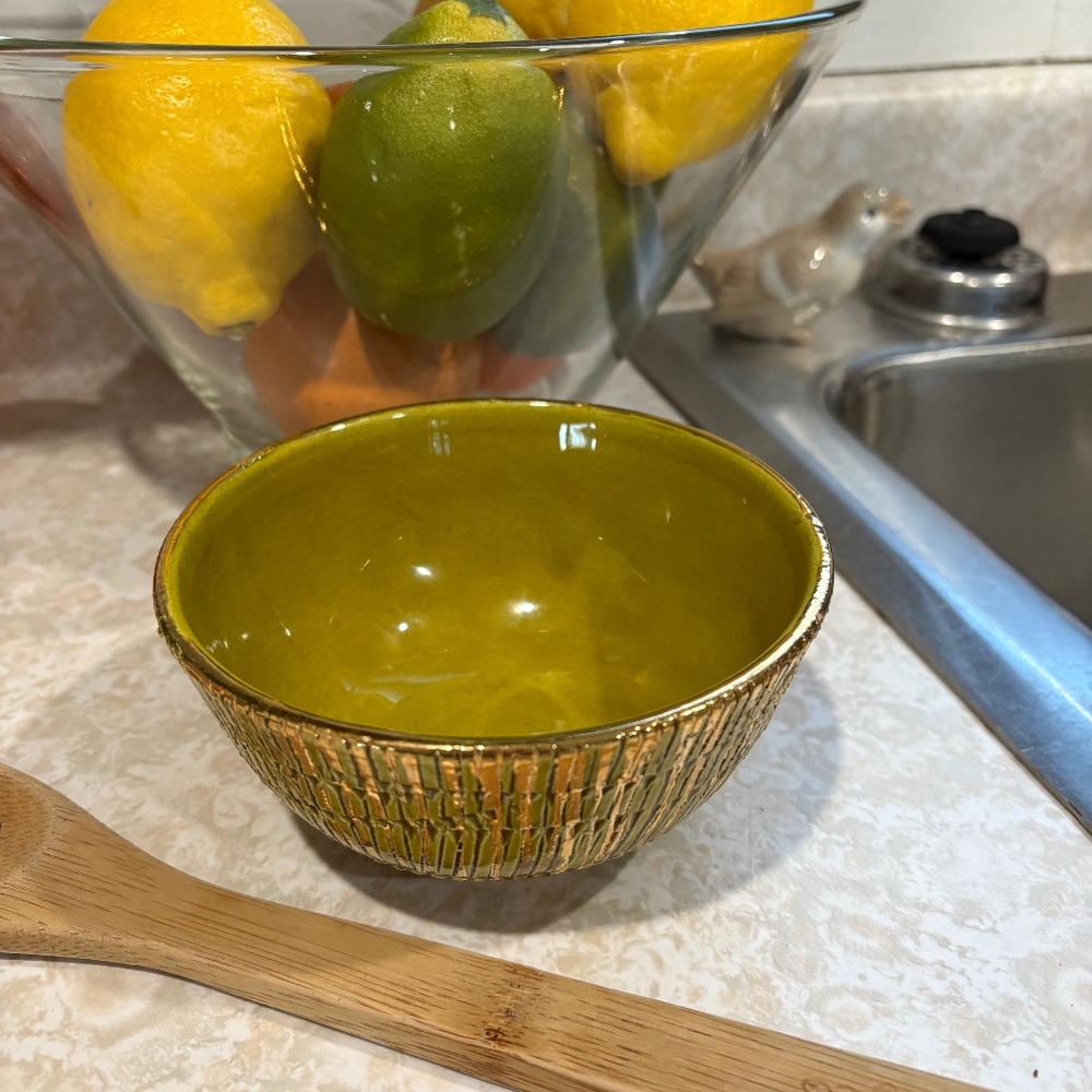 Vintage Italian Ceramic Olive Green Bowl